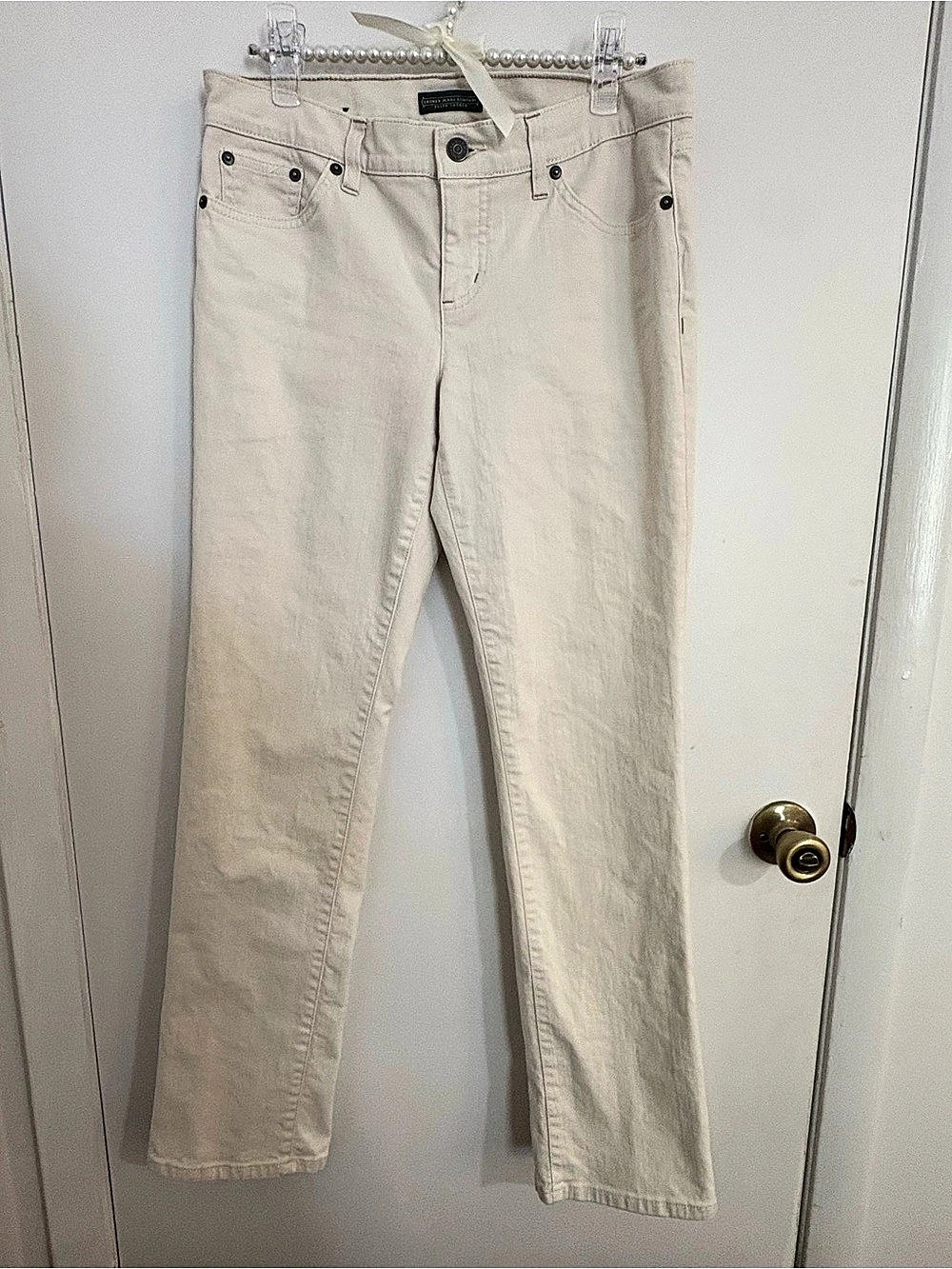 Lauren Jeans Company Straight Leg Jeans in Cream Waist 4